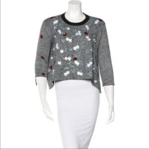 Opening Ceremony Black Embroidered Floral Sweater 3/4 Sleeve Handkerchief Hem  S